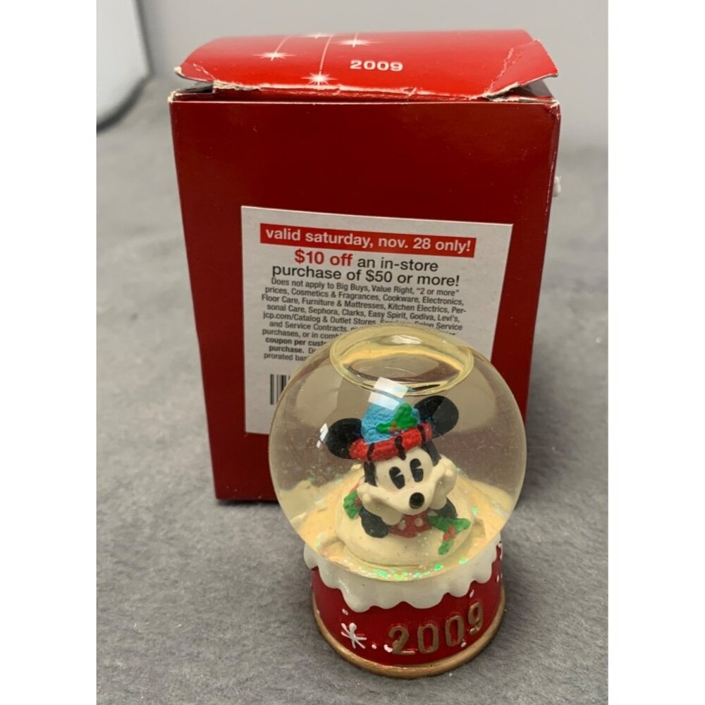 Disney Mickey Mouse 2009 Snow Globe Christmas Decoration with Glitter & Red Base
